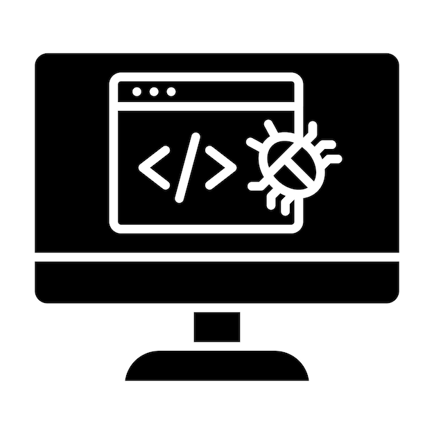 Website Bug Glyph Solid Black Illustration