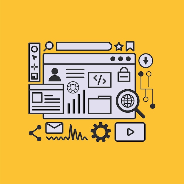 Website development idenity theft and security illustration in cartoon style