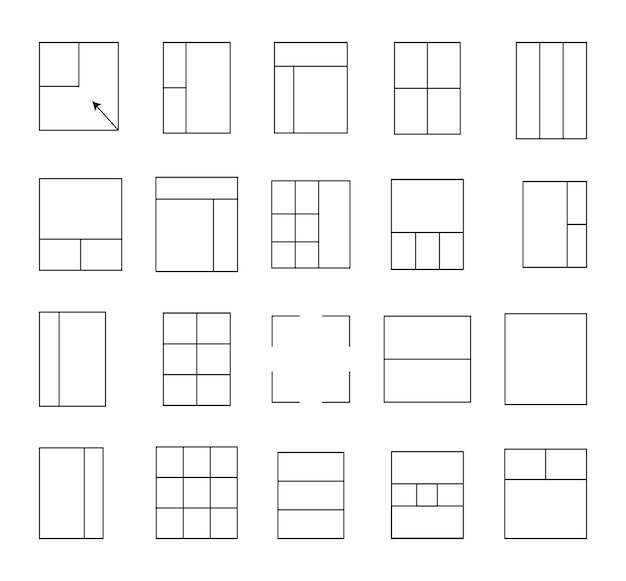 Website element sign application guide menu and drafting template conceptSet of Layout Grid Outline