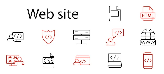 Website set icon Coding HTML CSS server shield user world wide web development security online presence web design programming