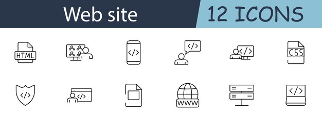 Website set icon HTML group coding shield globe server mobile Web development programming online security internet technology concept
