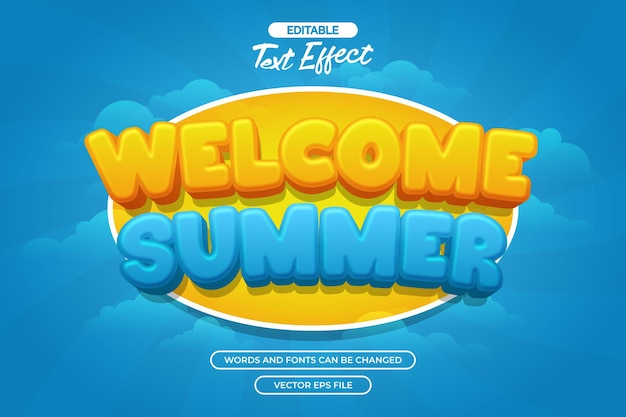Welcome summer editable text effect with cloud decoration