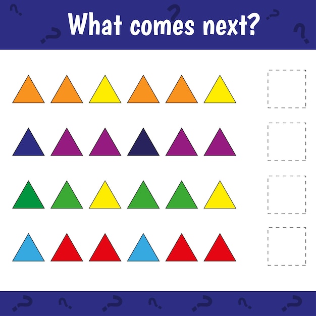 What comes next geometric figures. Educational logical game for kids. Complete the sequence. Activity page for children.