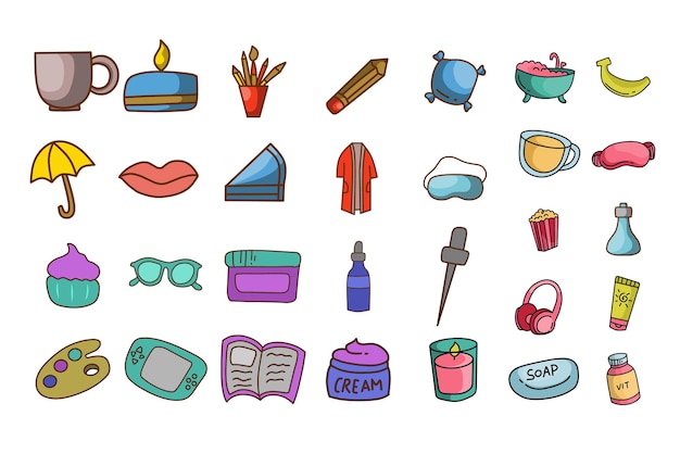 whimsical vector hand draw doodle icon set