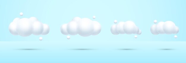 white 3d realistic clouds set isolated on a blue background cartoon style premium vector