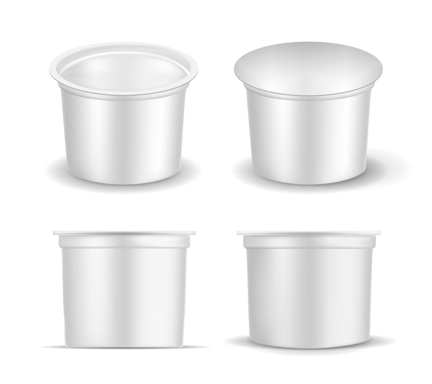 White empty plastic container for yogurt Packaging for sour cream and sauce