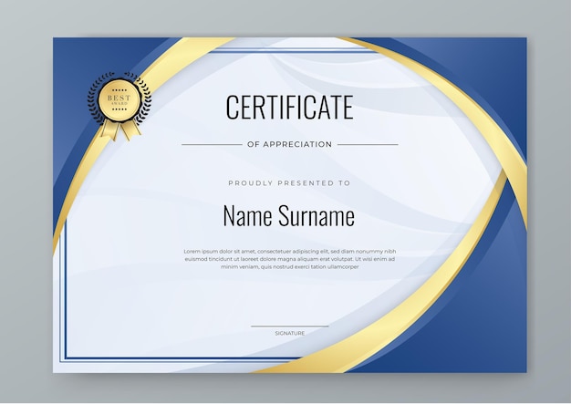 white gold and blue certificate of achievement template with place for your content white black and gold design