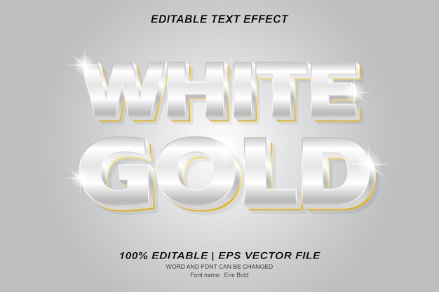 White Gold text effect 3d editable vector design