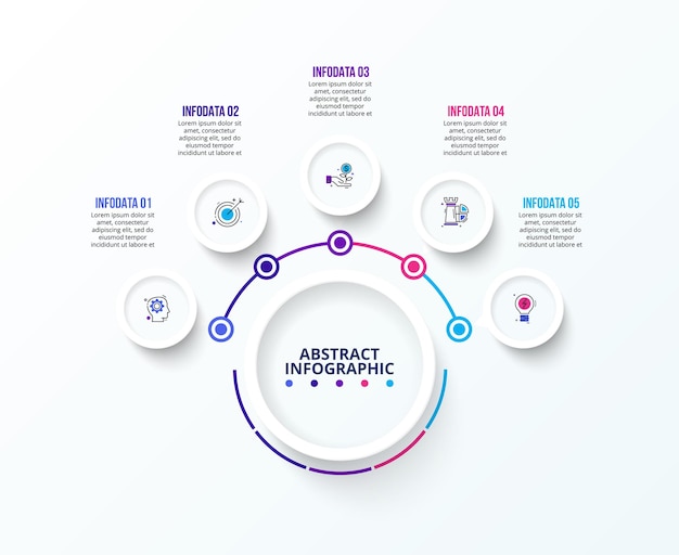 white infographic design template flowchart with 5 circle elements