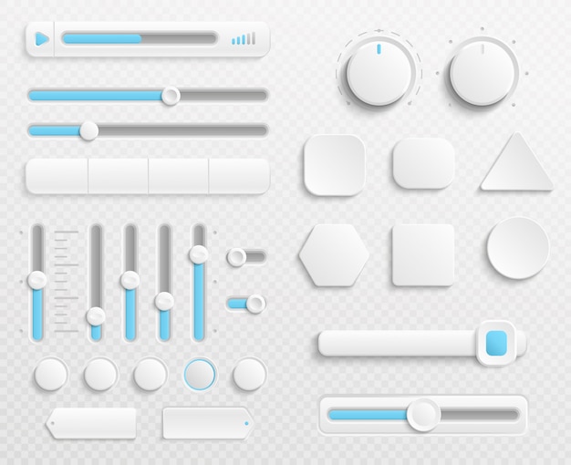 white web buttons and ui sliders set isolated on transparent background