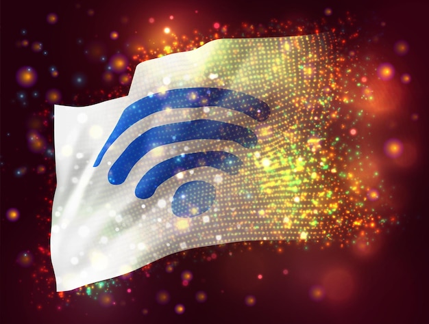 Wi-fi vector 3d flag on pink purple background with lighting and flares