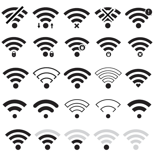 WiFi signal icons Network connection symbols Wireless signal strength Vector illustration