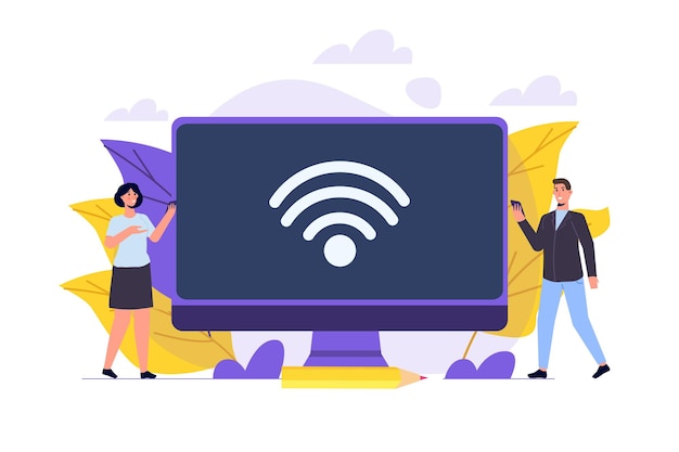 WiFi-yhteyskonsepti. Etäyhdistetyt laitteet. Vektori-kuvitus.