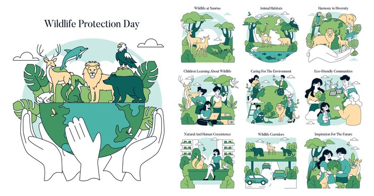 Vektori wildlife protection day encourages awareness and action for the preservation of wildlife and their