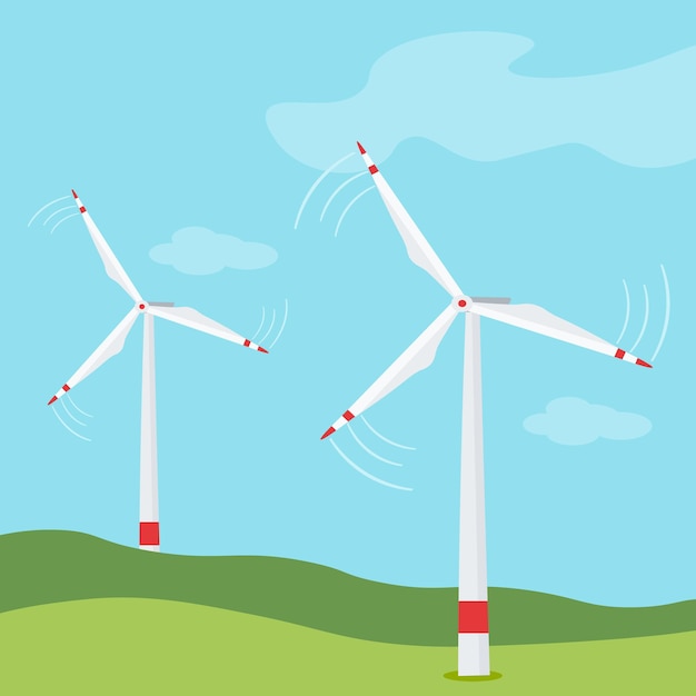 wind power plant and factory wind turbines green energy industrial concept vector illustration in flat style wind power station background renewable energy sources