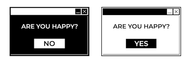 Windows of computer user interface 90s and y2k PC style Vector illustration of message box with buttons