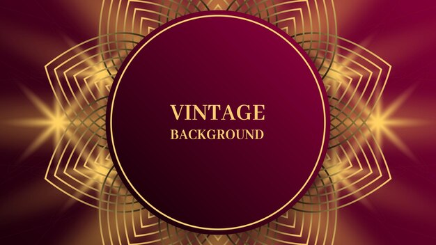 Wine red gradient abstract background with gold mandala pattern Shining stars glimpse of light