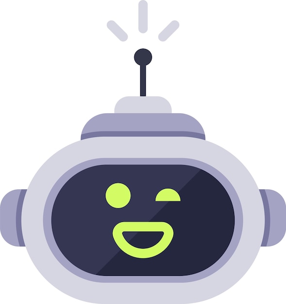 Winking and smiling robot with a blinking antenna expressing happiness and playfulness perfect for technology communication and artificial intelligence projects