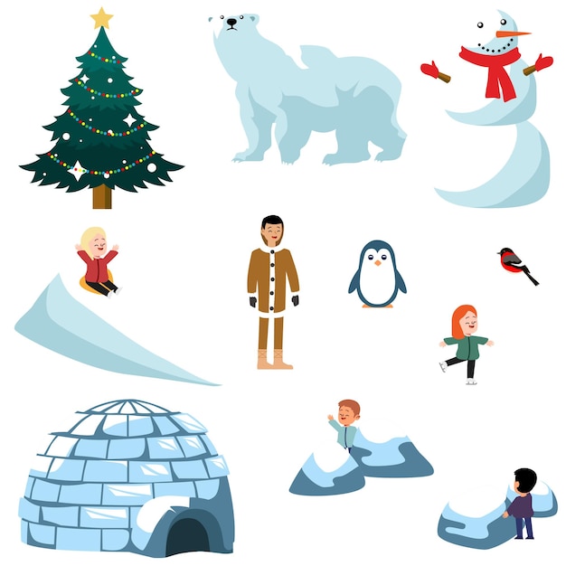 Winter attributes with people and children
