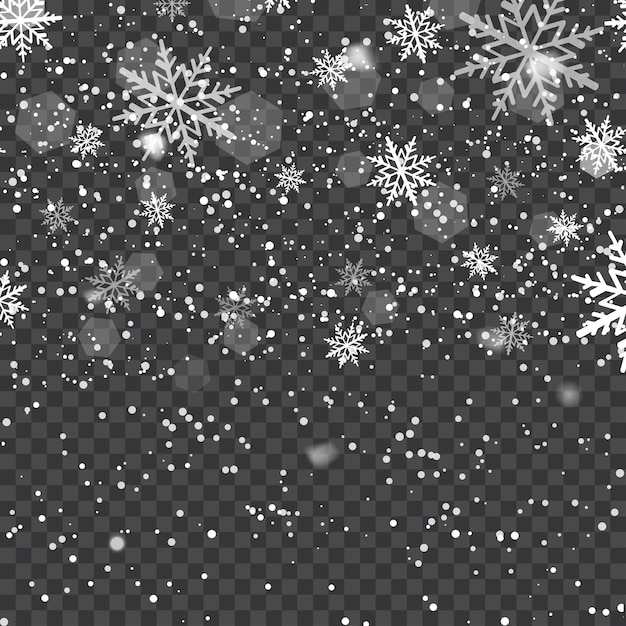 Winter Snowflakes Falling on Transparent Background for Christmas Design Vector