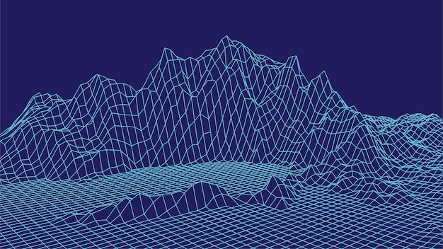 Wireframe landscape design on blue background Technology grid
