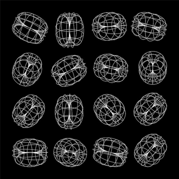 Wireframe lined shapes perspective mesh d grid low poly geometric elements retro futuristic design