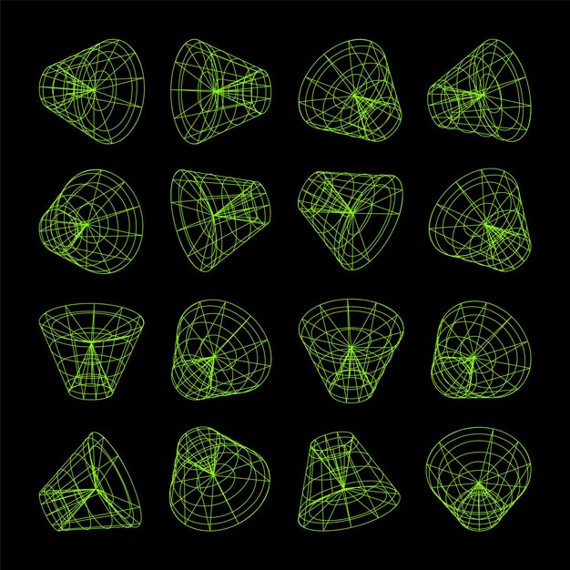wireframe lined shapes perspective mesh d grid low poly geometric elements retro futuristic design