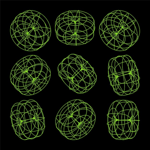 Wireframe lined shapes perspective mesh d grid low poly geometric elements retro futuristic design