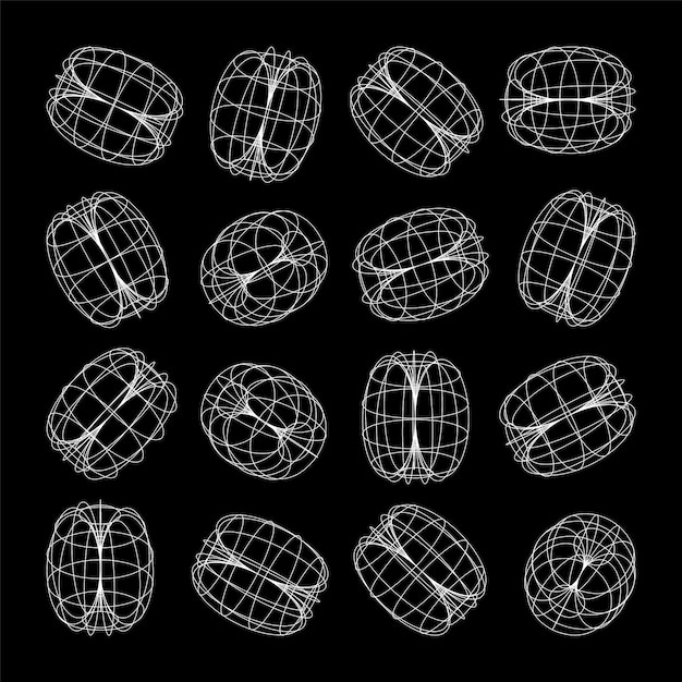Wireframe lined shapes perspective mesh d grid low poly geometric elements retro futuristic design