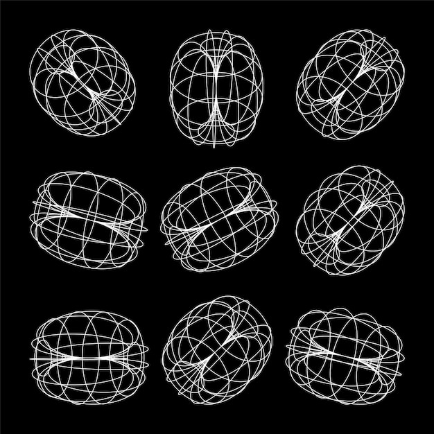Wireframe lined shapes perspective mesh d grid low poly geometric elements retro futuristic design