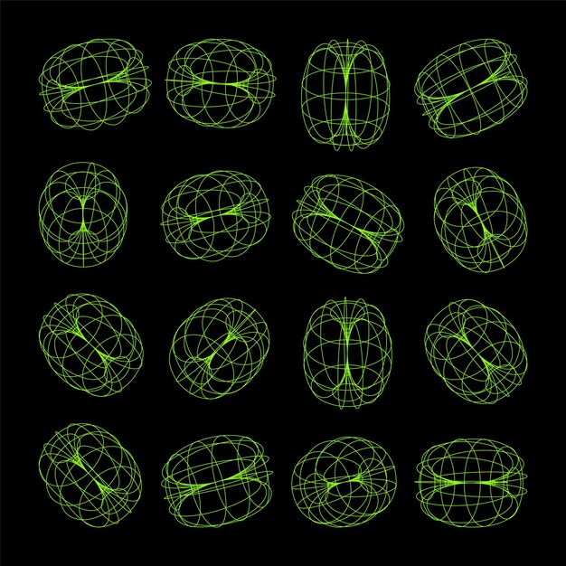 Wireframe lined shapes perspective mesh d grid low poly geometric elements retro futuristic design