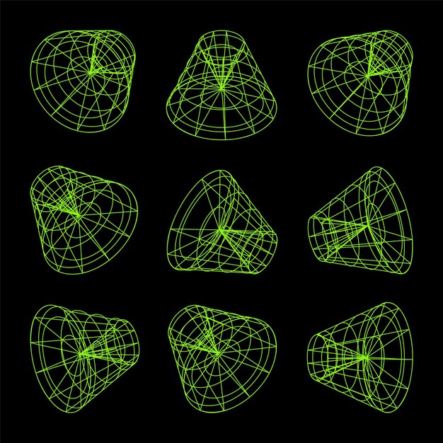 wireframe lined shapes perspective mesh d grid low poly geometric elements retro futuristic design