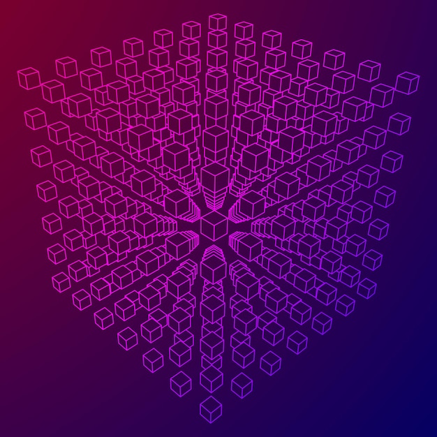 Wireframe Mesh Cube make with many small cubes Connection Structure Digital Data Visualization Concept Vector Illustration