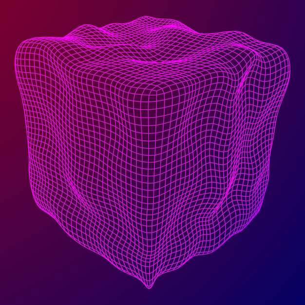 Wireframe mesh noise box connection structure digital data visualization concept vector illustration