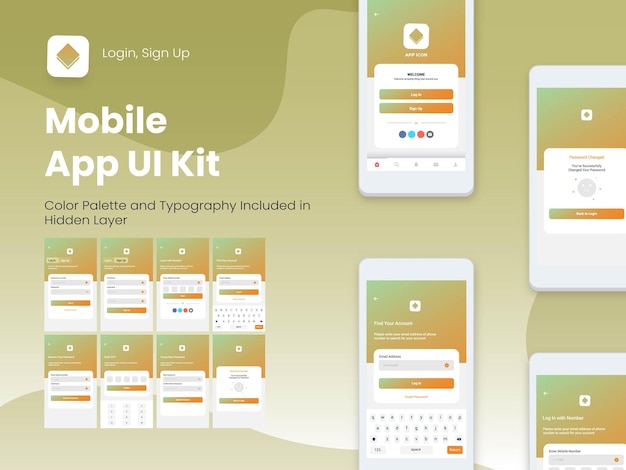 Wireframe UI UX and GUI Layout with Different Login Screens including Account Sign In Sign Up Lock Screen for Mobile Apps or Responsive Website