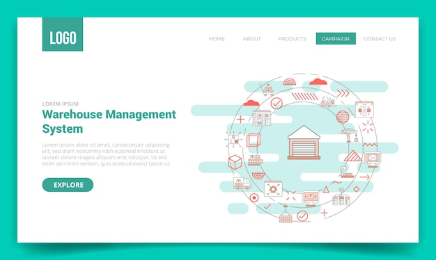 Wms warehouse management concept with circle icon for website template or landing page homepage