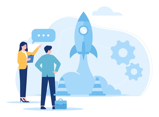 woman doing a business launch presentation trending concept flat illustration
