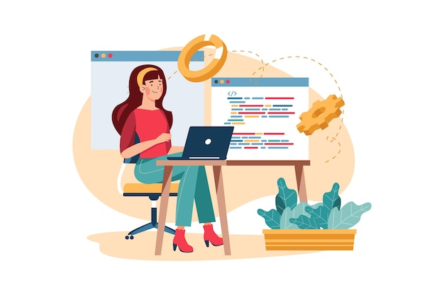 Woman programming on a laptop