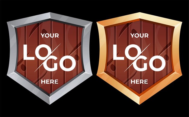 wood shield with golden and dilver frame isolated on vip background vector luxury design element g