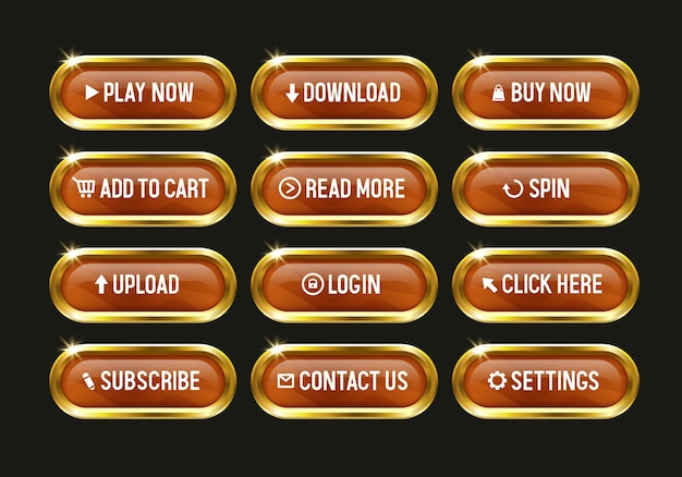 Wooden buttons in a gold frame Vector big set of buttons