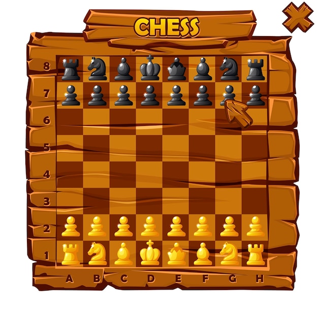 Wooden Chess board and set chess figures for 2D game UI