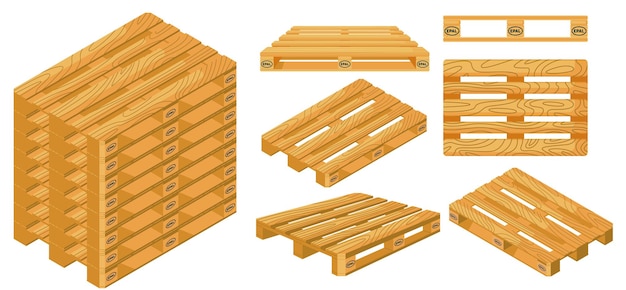 wooden pallet for goods transportation and storage set