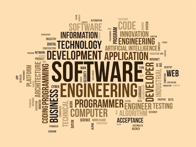 Word cloud background concept for Software engineering computer programming system cloud technology development of application management vector illustration