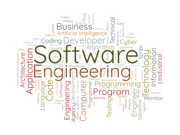 Word cloud background concept for Software engineering computer programming system cloud technology development of application management vector illustration