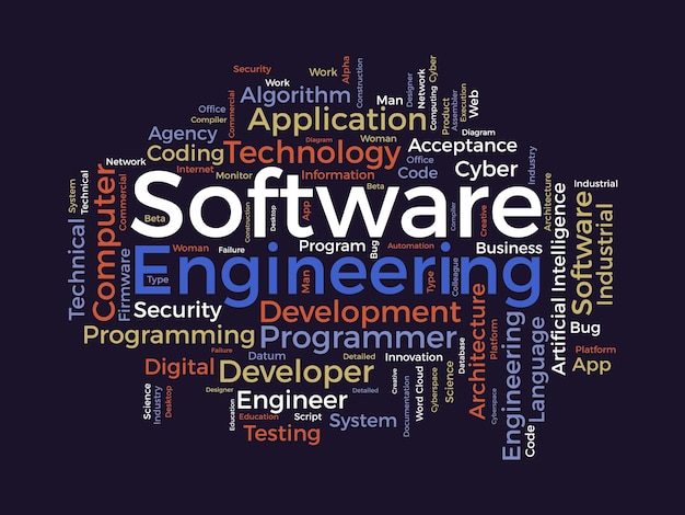 Word cloud background concept for Software engineering computer programming system cloud technology development of application management vector illustration
