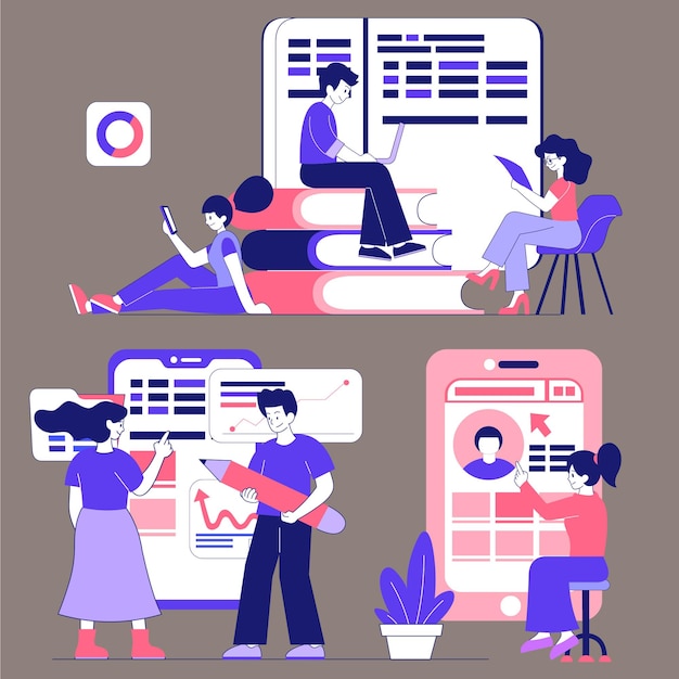 Work and study sences student staff illustrated social media