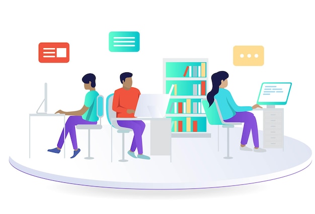 Work in the office with a team