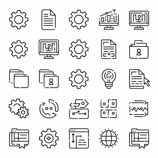 workflow line icon vector set