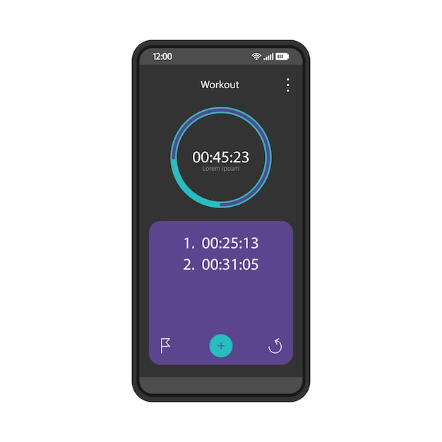 Workout timer smartphone interface vector template