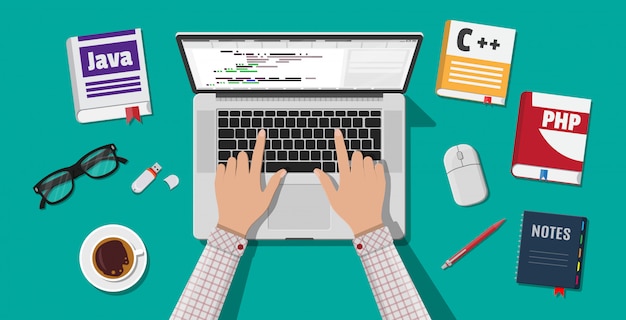 Workplace of programmer or coder.